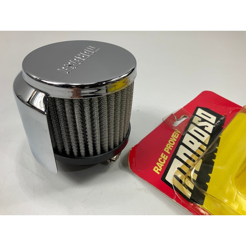 Moroso 68811 Clamp-on Breather Filter Black/Chrome, Half-Shield, For 1-3/8'' Tube