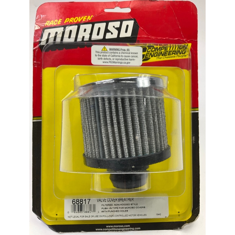 Moroso 68817 Crankcase Breather Element Push-in Breather, Round Chrome