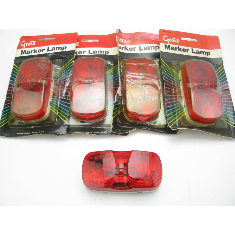 (x5) Grote 46792-5 Two-Bulb Square-Corner RED Clearance Marker Lights