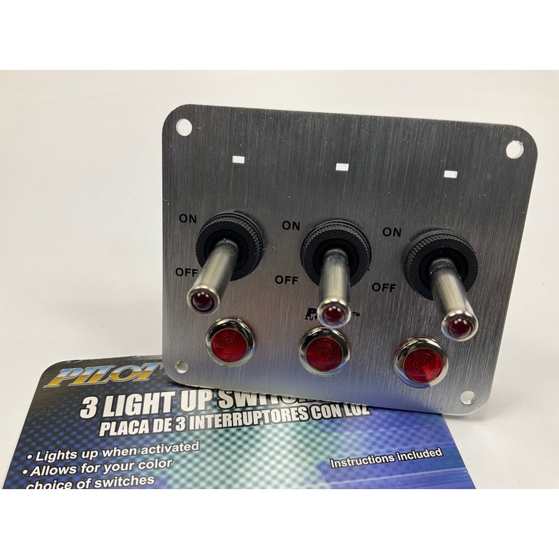 UNIVERSAL Triple Red Toggle Switch Panel With Pilot Lights & 3 LED Switches
