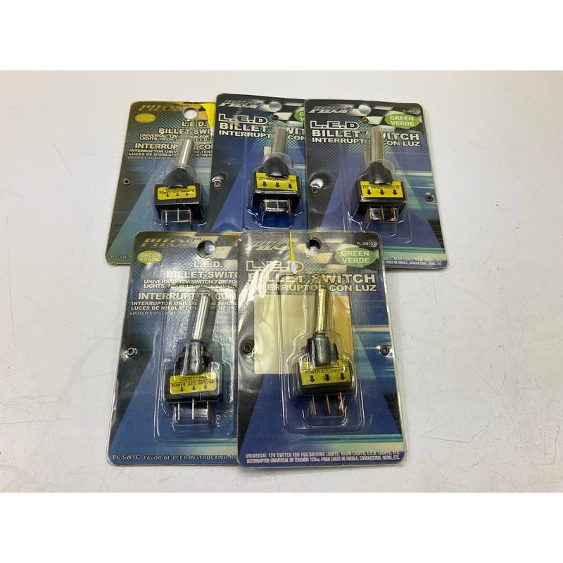 (5) Pilot Automotive PL-SW1G UNIVERSAL Billet Toggle Switch W/ Green LED Light