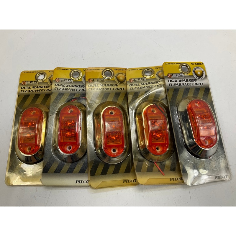 (5) Pilot NV5181A Amber LED Oval Marker Clearance Light Chrome Bezel 2.6'' X 1''