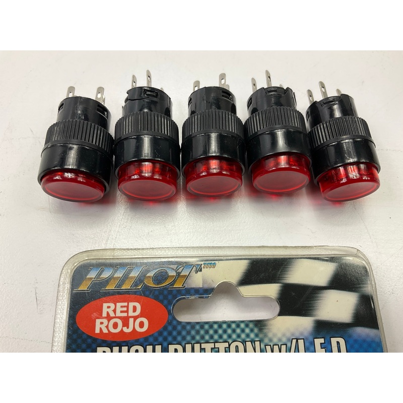 (5) Pilot PL-SW60R Push Button Red LED On-Off Switch, 12V,  5/8'' Hole