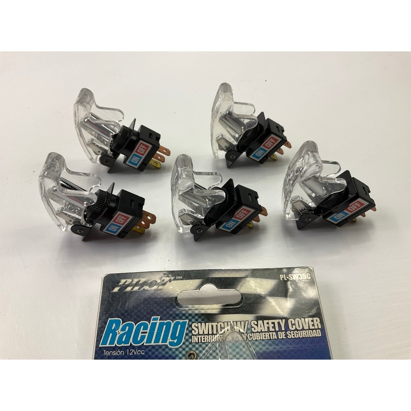 (5) Pilot PLSW35C On / Off (Red/Blue) Toggle Switches W/ Safety Cover - 12 Volt