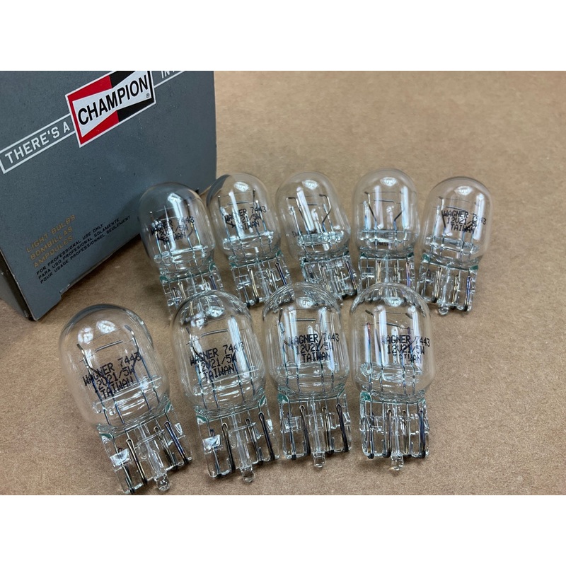 (9) Champion 7443 Miniature Light Bulb - Double Contact Wedge T-6 3/4