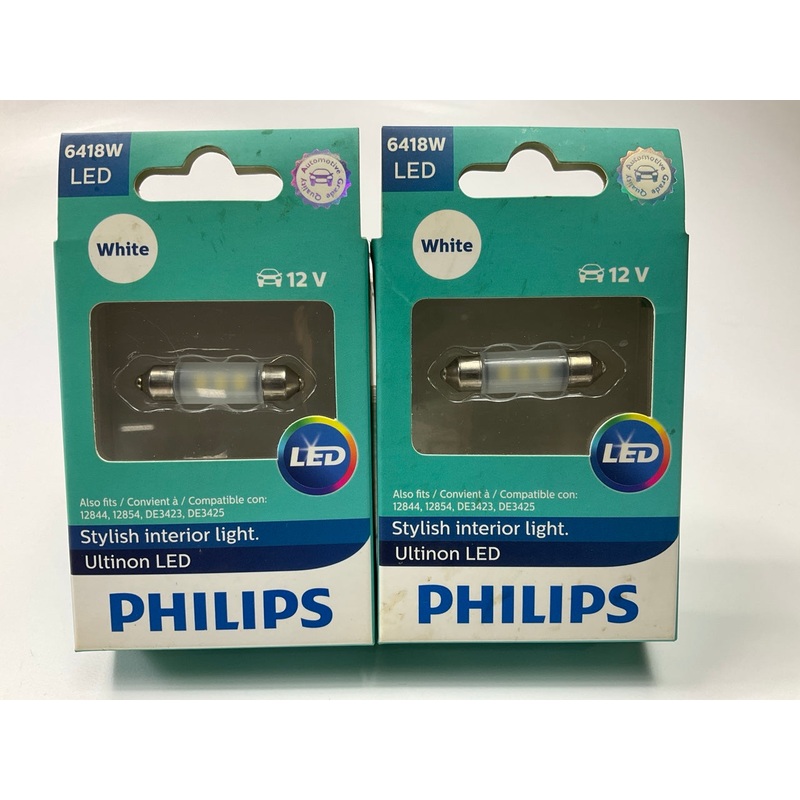 (2) Philips 6418WLED Ultinon LED License Plate, Interior Lamp Light Bulb 6418