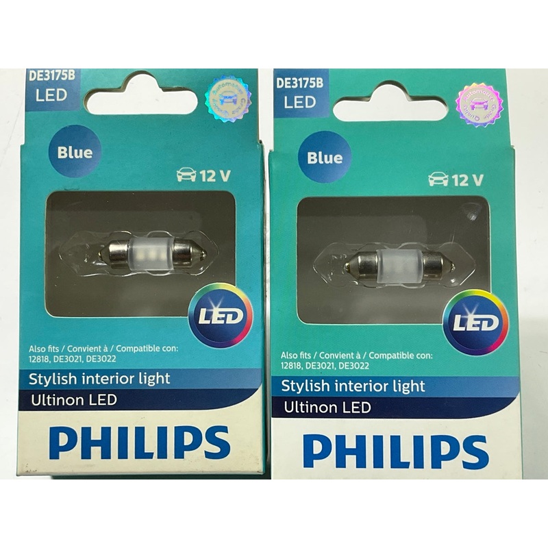 (2) Philips DE3175BLED Ultinon LED Blue Dome Lamp Light Bulb 3157
