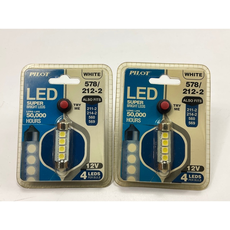 (2) PILOT IL-578W # 578 White LED Dome Map Light Bulbs