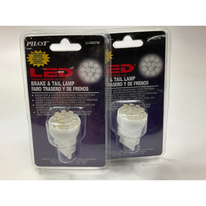 (2) Pilot LI-3057W LED Tail Brake Light Bulb #3057, 3457, 3357, 3457 3156 12V