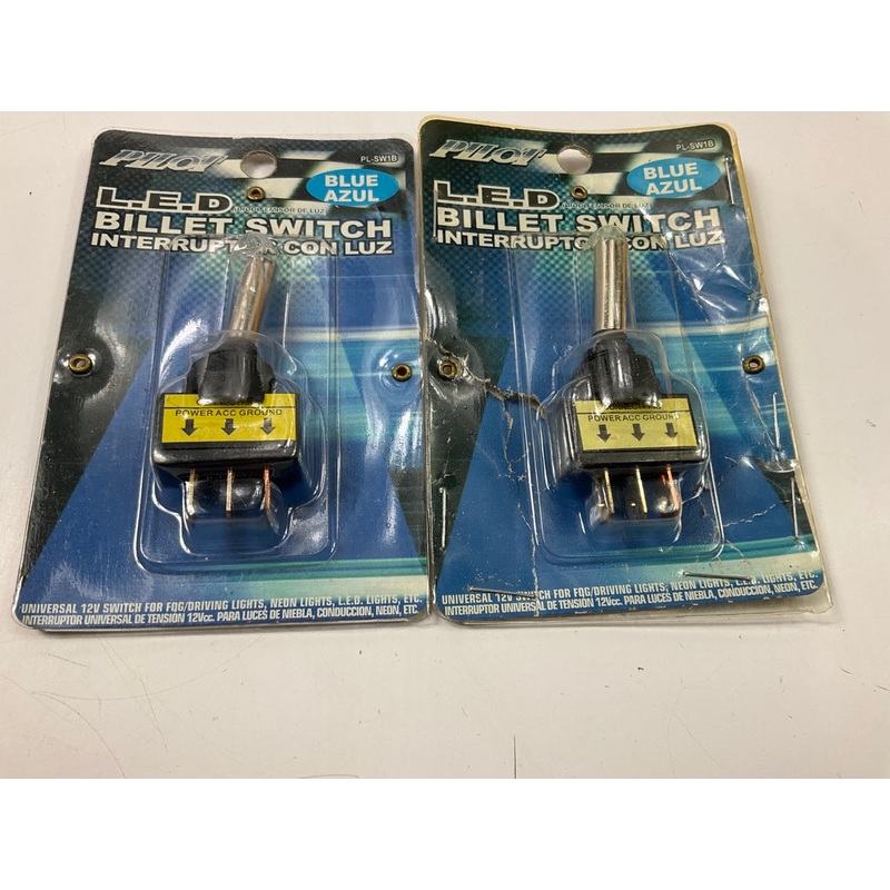 (2) Pilot PL-SW1B Billet Toggle Switch With Blue L.E.D. Indicator, 12V 15A Max