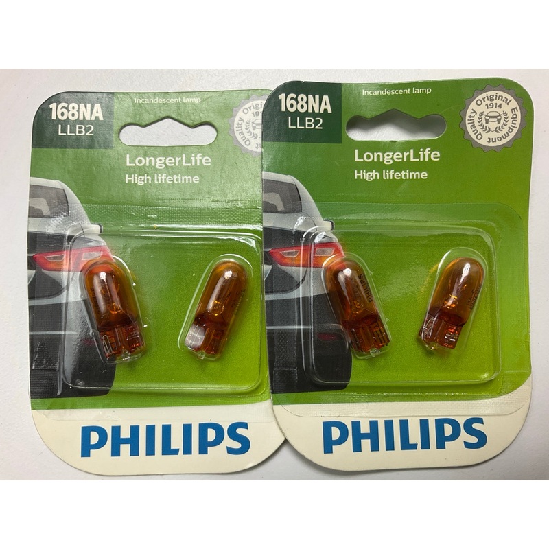 (2) Philips 168NALLB2 Longerlife Side Marker Amber Lamp Light Bulb 168 - 2 PACK