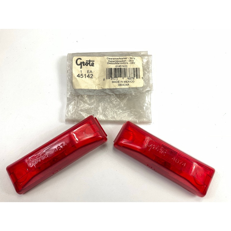 (2) Grote 45142 Marker Light Rectangular, Red, 24V Volt, Bracket Mount