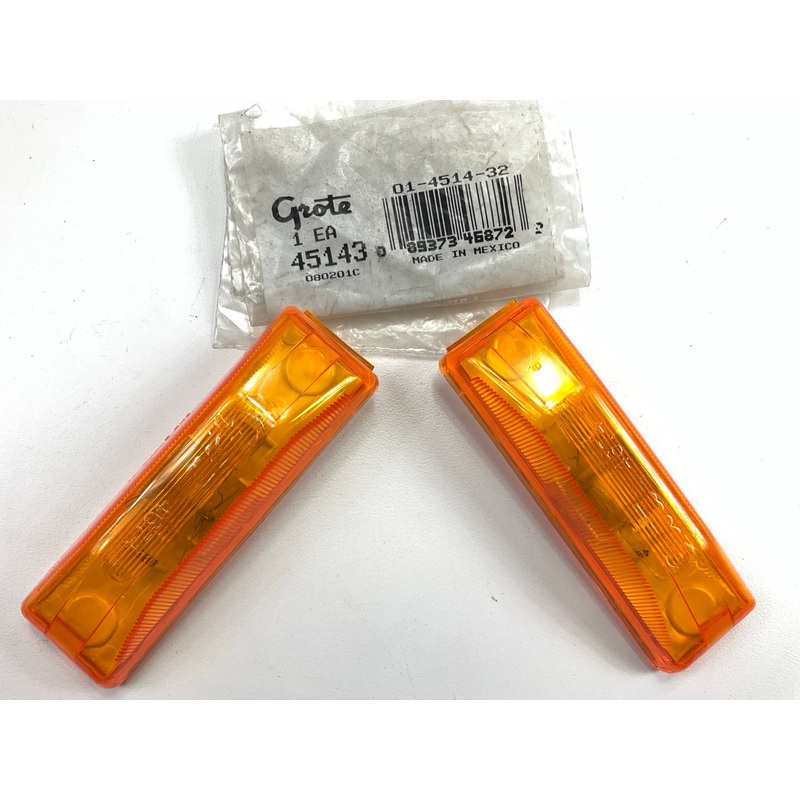 (2) Grote 45143 Amber Clearance Rectangular Marker Light, 24 Volt, Dual Bulb