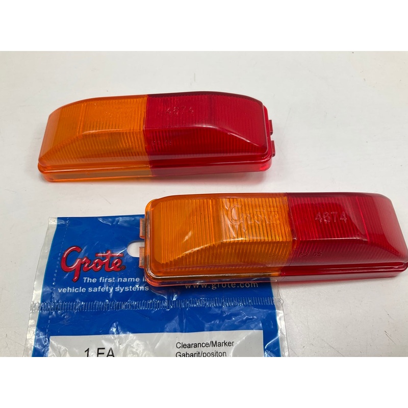 (2) Grote 46740 Rectangular Clearance Marker Light, Split Lens Amber & Red