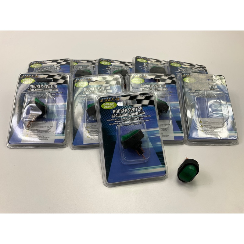 (10) PACK - Pilot PL-SW41G Green LED 12V Universal Rocker ON-OFF Switch