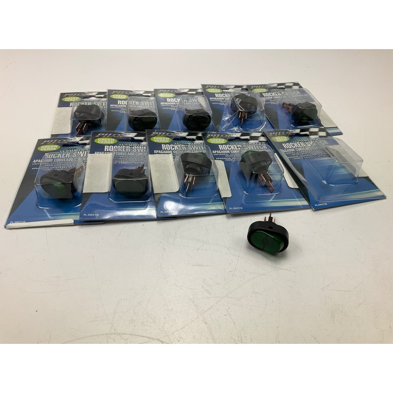 (10) Pilot PL-SW21G Universal 12V Rocker ON-OFF Switch - Illuminated Green