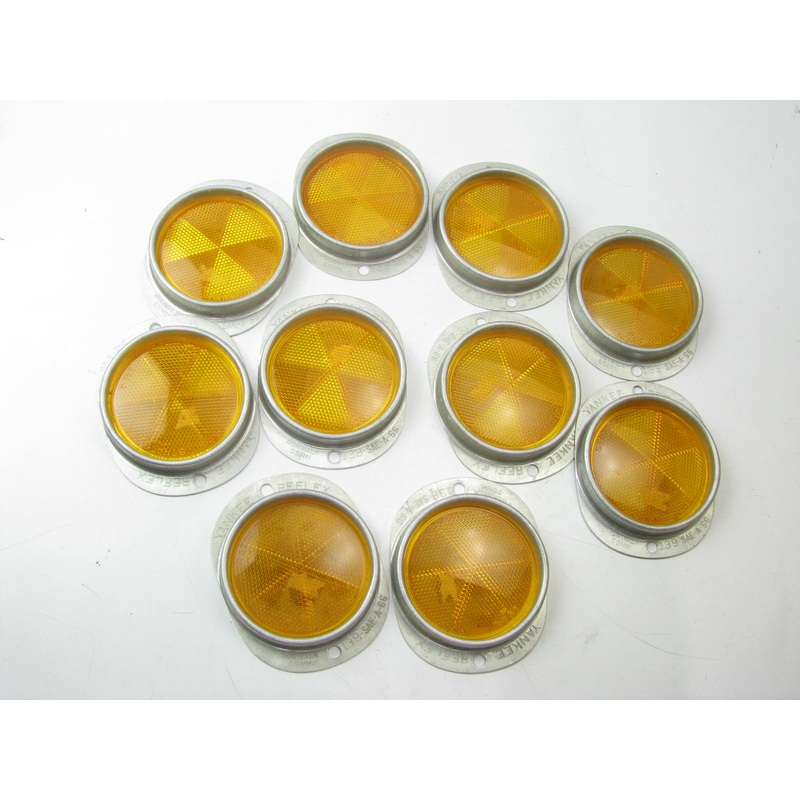 (10) Reflex Reflector Yellow ( Amber) Steel Two-Hole Mounting Reflector