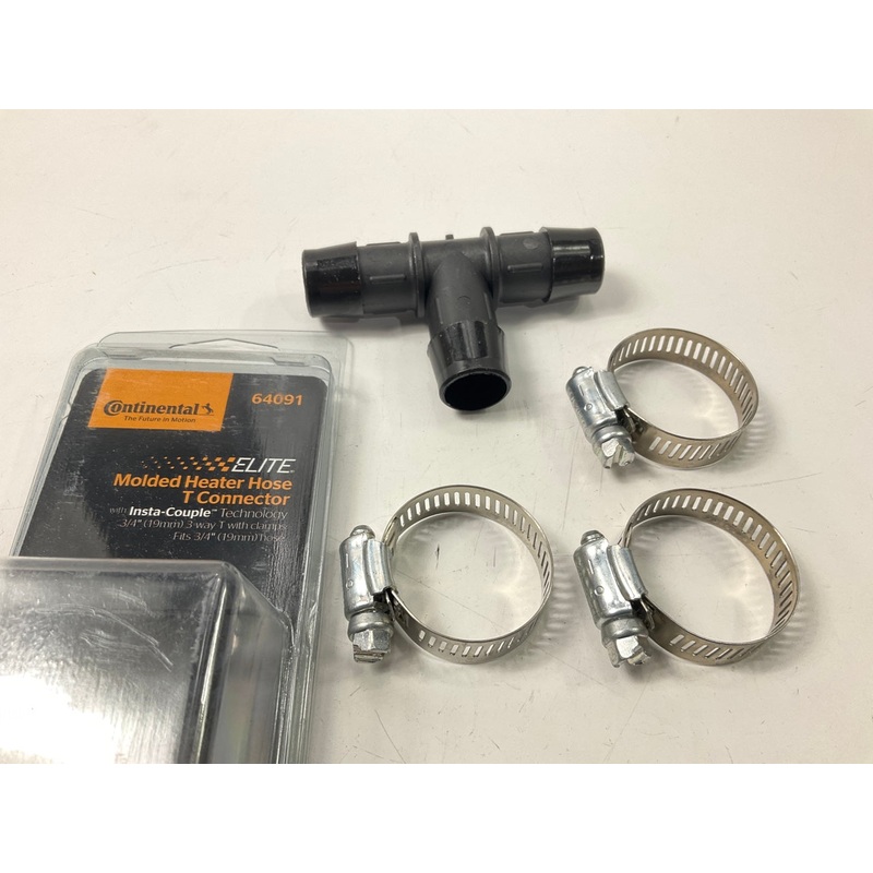 Continental Elite 64091 Molded Heater Hose T-Connector, 3/4'' Tee With Clamps