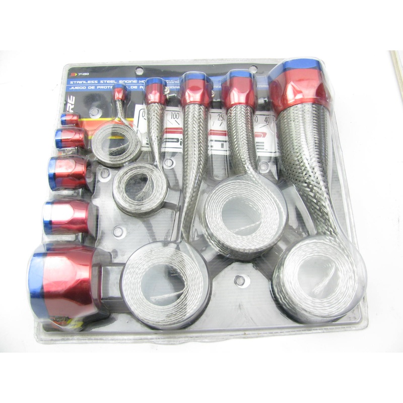 Spectre 7490 Magnabriad Stainless Steel Hose Kit Red/Blue Magnaclamp End Caps